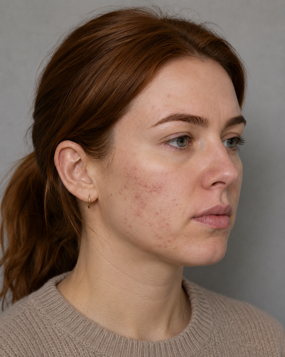 Visible post-acne marks before the routine
