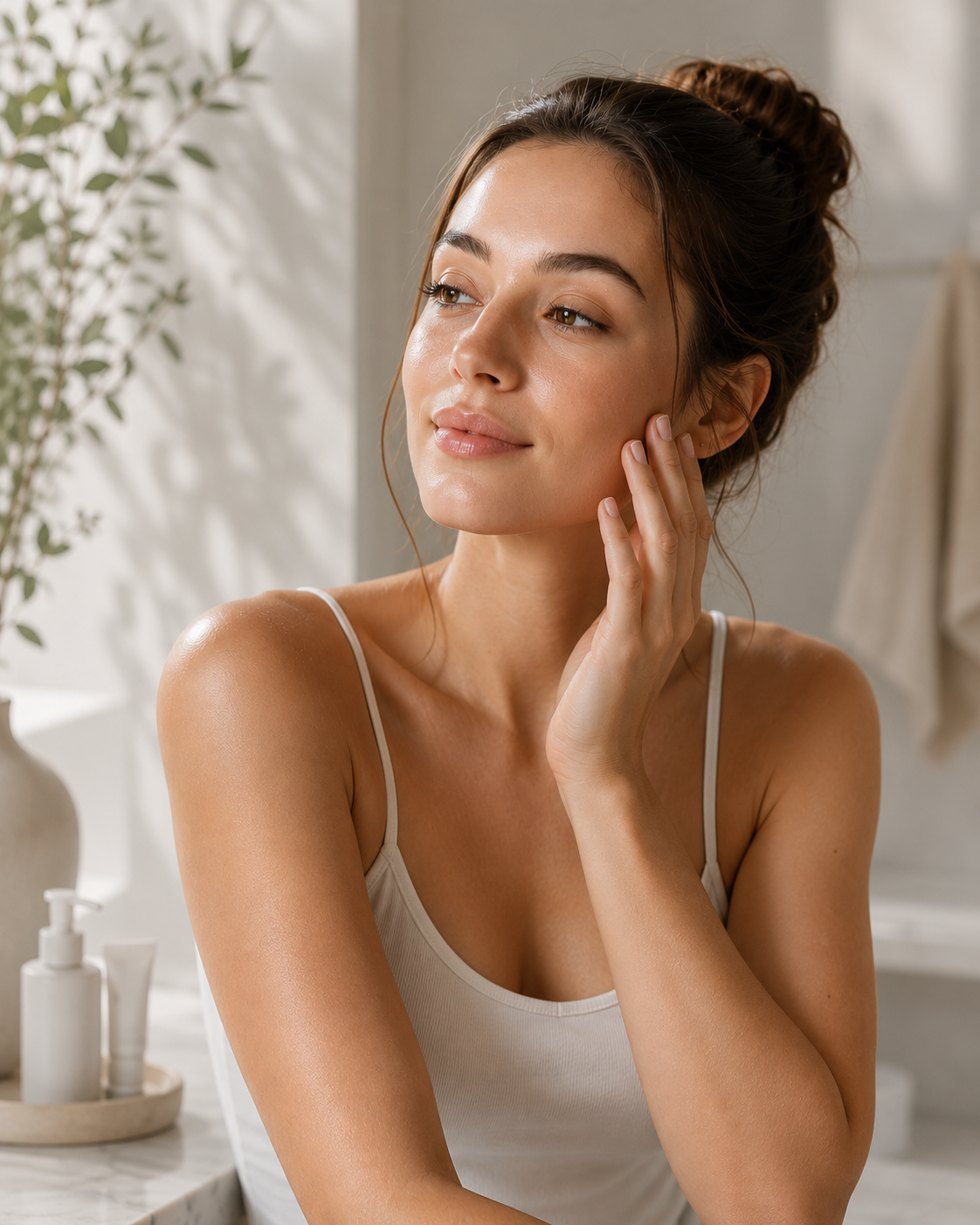 Woman following a consistent skincare routine